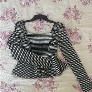 Miami Black and White Fitted Peplum Blouse
